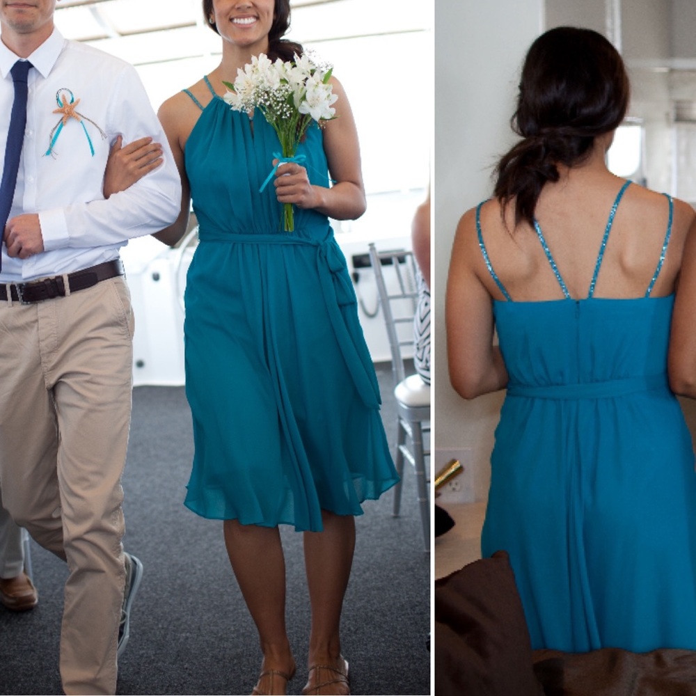 Semi formal cocktail bridesmaid teal turquoise